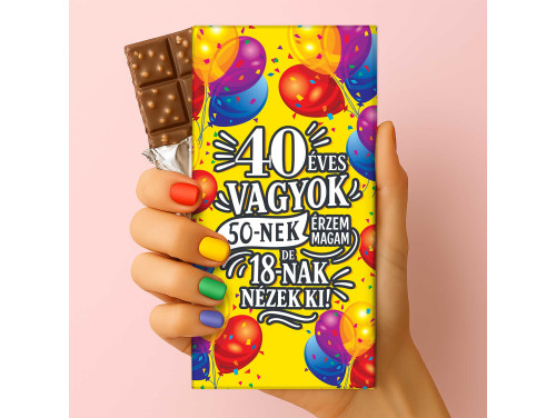 Csoda Csoki - Feliratos Csokoládé - 40 éves vagyok - Rizses Tejcsokoládé 75 g - 40. Születésnapi Ajándék