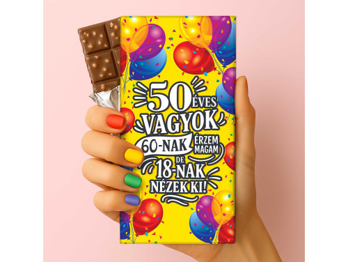 Csoda Csoki - Feliratos Csokoládé - 50 éves vagyok - Rizses Tejcsokoládé 75 g - 50. Születésnapi Ajándék