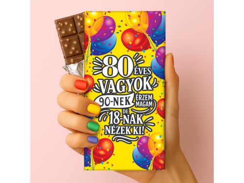 Csoda Csoki - Feliratos Csokoládé - 80 éves vagyok - Rizses Tejcsokoládé 75 g - 80. Születésnapi Ajándék