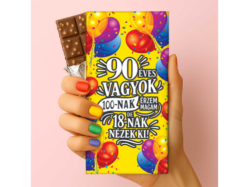 Csoda Csoki - Feliratos Csokoládé - 90 éves vagyok - Rizses Tejcsokoládé 75 g - 90. Születésnapi Ajándék