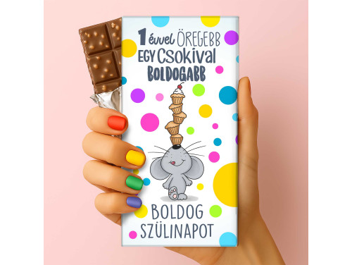 Csoda Csoki - Feliratos Csokoládé - 1 évvel öregebb egy csokival boldogabb - Rizses Tejcsokoládé 75 g - Születésnapi Ajándék