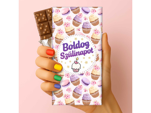 Csoda Csoki - Feliratos Csokoládé - Boldog Szülinapot Muffinos - Rizses Tejcsokoládé 75 g - Születésnapi Ajándék