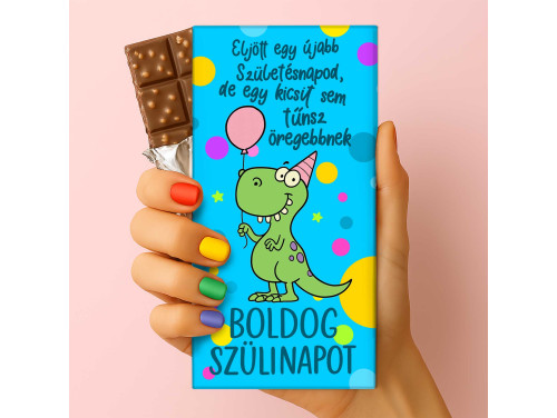 Csoda Csoki - Feliratos Csokoládé - Eljött egy újabb születésnapod Dinós - Rizses Tejcsokoládé 75 g - Születésnapi Ajándék
