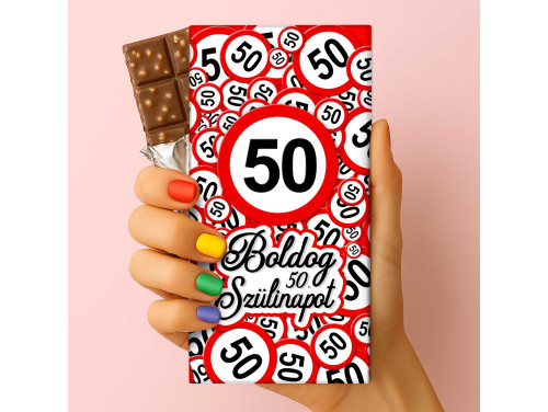 Csoda Csoki - Feliratos Csokoládé - 50-es Karikás Körös - Rizses Tejcsokoládé 75 g - 50. Születésnapi Ajándék