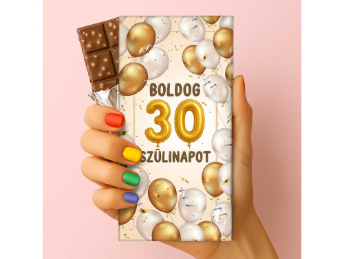 Csoda Csoki - Feliratos Csokoládé - Boldog 30 Szülinapot Lufis - Rizses Tejcsokoládé 75 g - 30. Születésnapi Ajándék