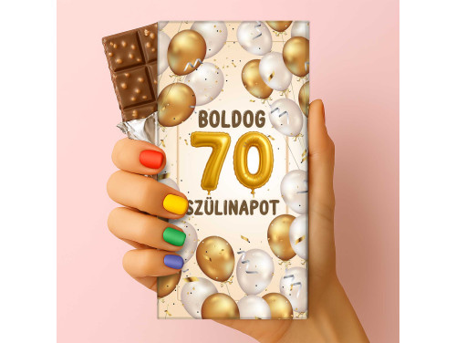 Csoda Csoki - Feliratos Csokoládé - Boldog 70 Szülinapot Lufis - Rizses Tejcsokoládé 75 g - 70. Születésnapi Ajándék
