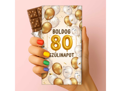 Csoda Csoki - Feliratos Csokoládé - Boldog 80 Szülinapot Lufis - Rizses Tejcsokoládé 75 g - 80. Születésnapi Ajándék