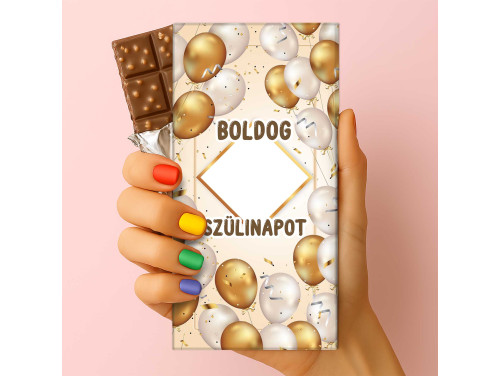 Csoda Csoki - Feliratos Csokoládé - Írható Boldog Szülinapot Lufis - Rizses Tejcsokoládé 75 g - Egyedi Írható Születésnapi Ajándék