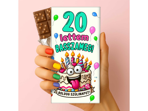 Csoda Csoki - Feliratos Csokoládé - 20 Lettem Basszameg - Rizses Tejcsokoládé 75 g - 20. Születésnapi Ajándék