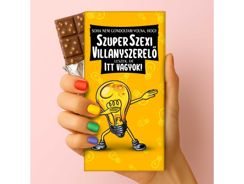 Csoda Csoki - Feliratos Csokoládé - Szexi Villanyszerelő - Vicces Csoki Ajándék - Rizses Csokoládé 75 g