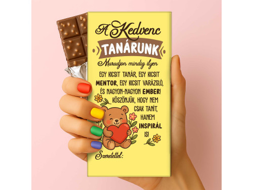 Csoda Csoki - Feliratos Csokoládé - A Kedvenc Tanárunk - Ajándék Horgásznak - Rizses Tejtábla 75 g