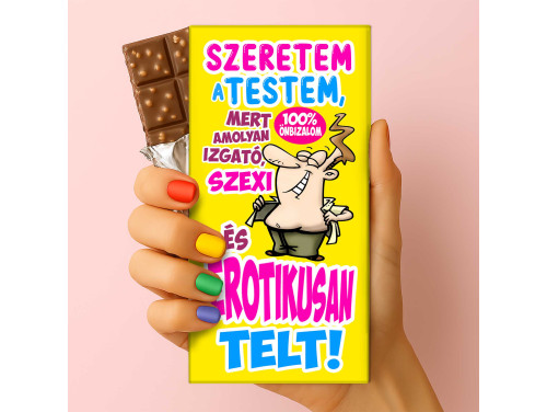 Csoda Csoki - Feliratos Csokoládé - Szeretem a testem - Vicces Csoki Ajándék - Rizses Csokoládé 75 g