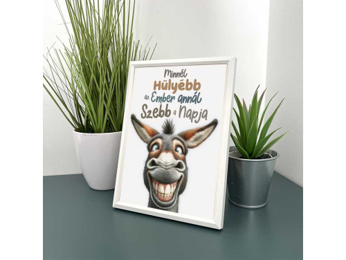 Vicces Kép Kerettel 13,5×18,5 cm – Minél hülyébb az ember, annál szebb a napja - Humoros Motivációs Kép Kicsi