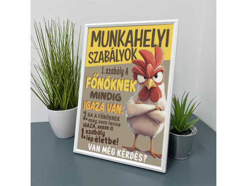 Vicces Kép Kerettel 21×30 cm – Munkahelyi Szabályok - Munkahelyi Ajándék Kollégának Kép Falra és Asztalra is Helyezhető Kép