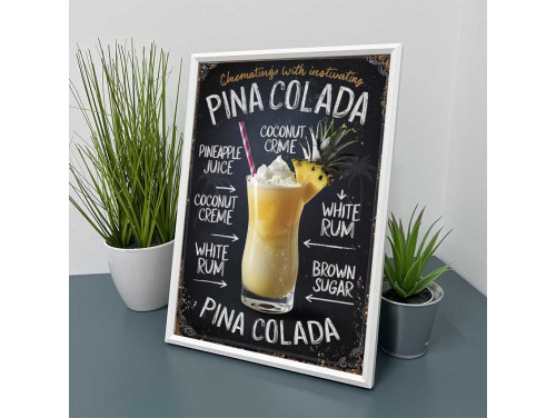 Vicces Kép Kerettel 21×30 cm – Pina Colada - Italrecept dekor konyhába, bárba