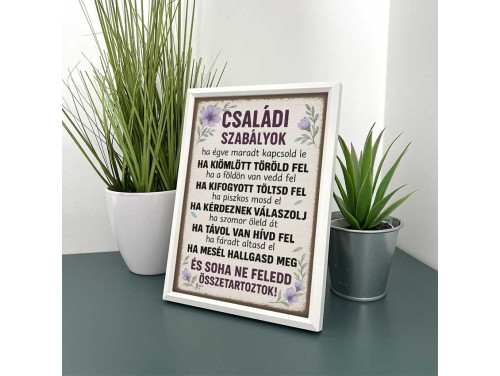 Vicces Kép Kerettel 13,5×18,5 cm – Családi Szabályok - Otthoni dekor és ajándék