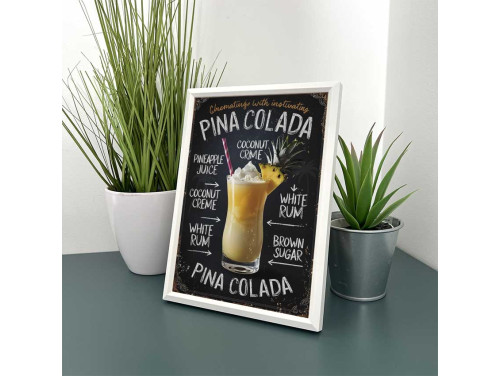 Vicces Kép Kerettel 13,5×18,5 cm – Pina Colada - Italrecept dekor konyhába, bárba