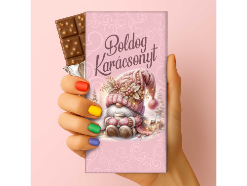 Csoda Csoki - Feliratos Csokoládé - Boldog Karácsonyt Rózsaszín Gnóme Manós - Karácsonyi Csoki - Rizses Csokoládé 75 g