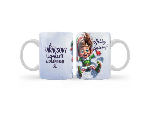 (B1373) Karácsonyi Bögre 3 dl - Boldog Karácsonyt feliratú Elf Manós Bögre - Karácsonyi Ajándék