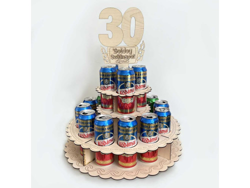 Sör Torta Fából Szülinapra - „30 Boldog Szülinapot” feliratú topperrel - 30. Születésnapi ajándék sörimádóknak