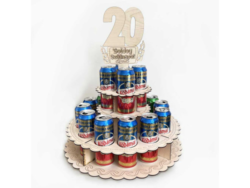 Sör Torta Fából Szülinapra - „20 Boldog Szülinapot” feliratú topperrel - 20. Születésnapi ajándék sörimádóknak