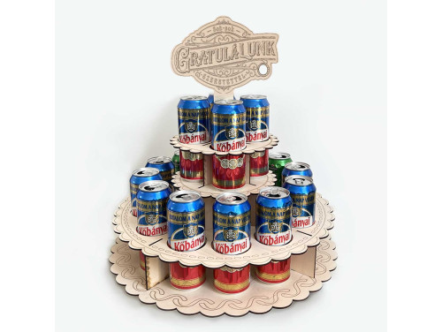 Sör Torta Fából „Gratulálunk” feliratú topperrel -  Gratulálunk Sörtorta