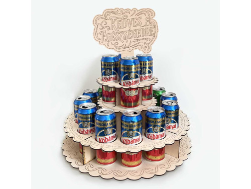 Sör Torta Fából „Kedves Egészségedre” feliratú topperrel -  Egészségedre Sörtorta