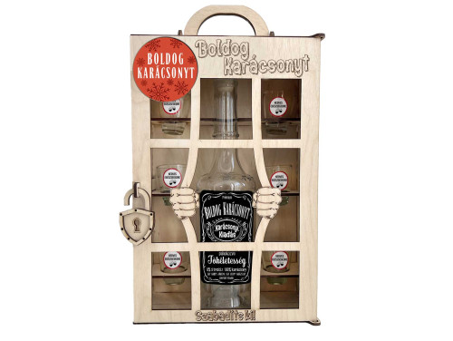 Börtönös Karácsonyi Pálinkás Italos Szett - Boldog Karácsonyt Karácsonyi Italos Szett – Vicces Karácsonyi Ajándék Pálinkás üveggel és Poharakkal Fa Börtön Díszdobozban