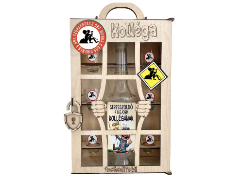 Börtönös Pálinkás Italos Szett - Kolléga Italos Szett – Vicces Ajándék Kollégának Pálinkás üveggel és Poharakkal Fa Börtön Díszdobozban