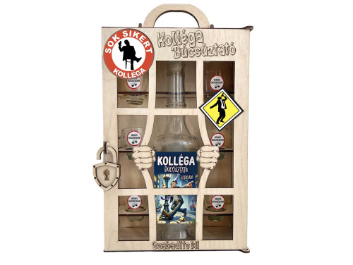 Börtönös Pálinkás Italos Szett - Kolléga Búcsúztató Italos Szett – Vicces Ajándék Kollégának Pálinkás üveggel és Poharakkal Fa Börtön Díszdobozban