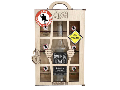 Börtönös Pálinkás Italos Szett - Apa Italos Szett – Apák Napi Ajándék Pálinkás üveggel és Poharakkal Fa Börtön Díszdobozban