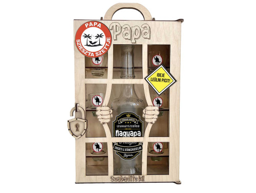 Börtönös Pálinkás Italos Szett - Papa Italos Szett – Apák Napi Ajándék Pálinkás üveggel és Poharakkal Fa Börtön Díszdobozban