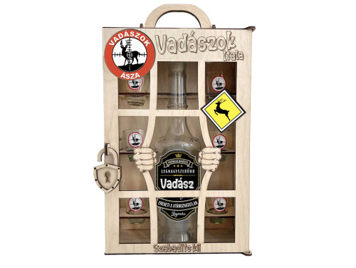 Börtönös Pálinkás Italos Szett - Vadászok Itala Italos Szett – Vadásznak Ajándék Pálinkás üveggel és Poharakkal Fa Börtön Díszdobozban