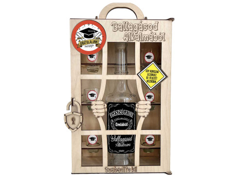 Börtönös Pálinkás Italos Szett - Ballagásod Alkalmából Italos Szett – Ballagási Ajándék Pálinkás üveggel és Poharakkal Fa Börtön Díszdobozban