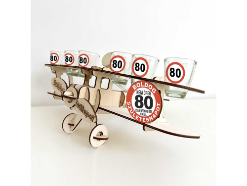 Fa Repülős Italos Szett - Boldog 80 Születésnapot - Vicces Ajándék 80. Születésnapra