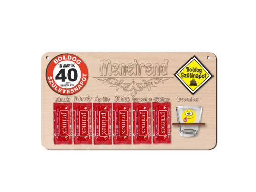 Vicces Menetrend Tábla - Havi Menetrend - Boldog 40 Születésnapot - 40. Születésnapi Ajándék