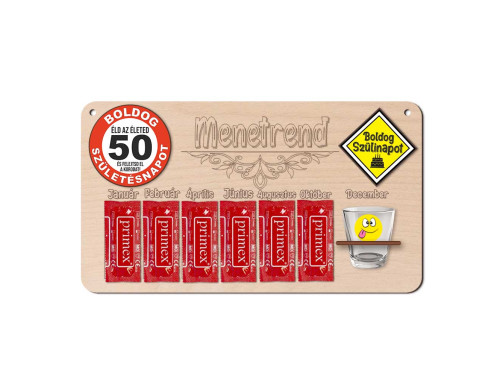 Vicces Menetrend Tábla - Havi Menetrend - Boldog 50 Születésnapot - 50. Születésnapi Ajándék