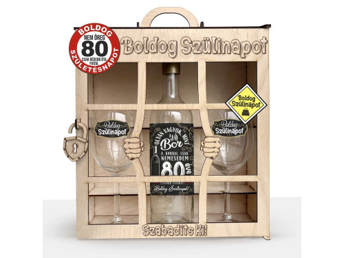 Börtönös Boros Italos Szett - Boldog 80. Szülinapot - 80. Születésnapi Boros Ajándékszett