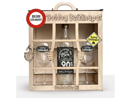 Börtönös Boros Italos Szett - Boldog 90. Szülinapot - 90. Születésnapi Boros Ajándékszett