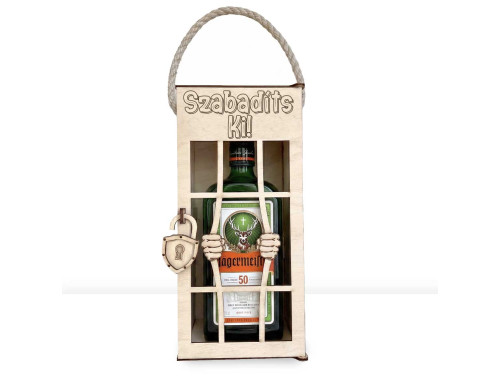Vicces Börtönös Italos Díszdoboz Fa Italtartó 0,7 l Italokhoz - Szabadíts Ki felirattal Gravírozva - 37,5 x 12,5 x 15 cm
