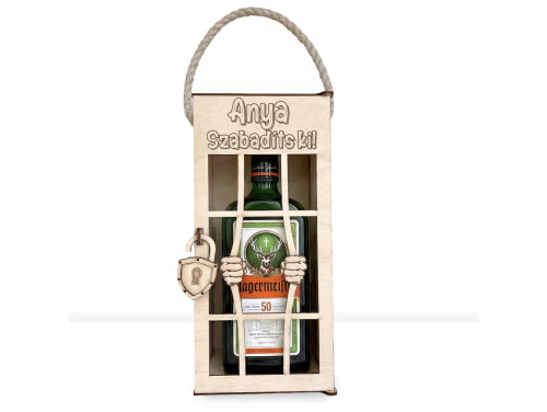 Vicces Börtönös Italos Díszdoboz Fa Italtartó 0,7 l Italokhoz - Anya Szabadíts ki! felirattal Gravírozva - Ajándék Anyának