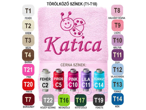 Egyedi Hímzett Törölköző ⭐ Hímzett Neves Törölköző Katica Mintával ⭐ Neves Ajándék ⭐ Névre Szóló Egyedi Törölköző