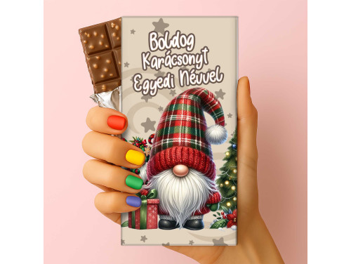 Csoda Csoki - Egyedi Feliratos Karácsonyi Csokoládé - Egyedi Felirattal Névvel Gnóme Manós - Karácsonyi Csoki - Rizses Csokoládé 75
