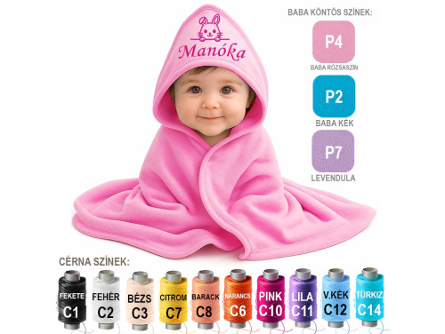 Egyedi Hímzett Kapucnis BabaTakaró ⭐ Neves BabaTakaró Nyuszi Hímzés Mintával ⭐ Neves Ajándék ⭐ Névre Szóló Egyedi Ajándék