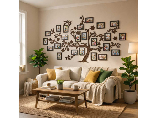 Fali Fa Családfa 10 db Képkerettel - Sötétbarna - Egyedi Ajándék, Családfa Otthon Dekoráció