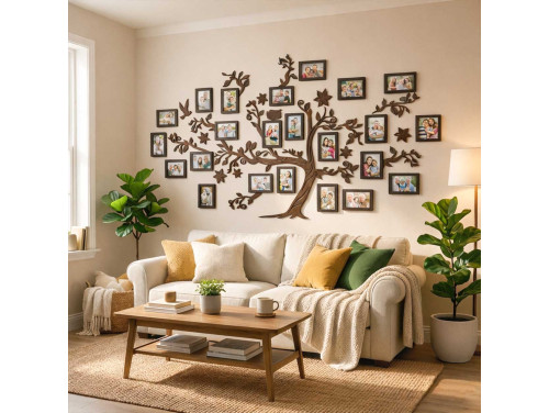 Fali Fa Családfa 10 db Képkerettel 180×110 - Sötétbarna - Egyedi Ajándék, Családfa Otthon Dekoráció