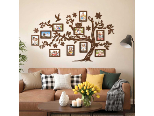 Fali Fa Családfa 10 db Képkerettel 127x78 - Sötétbarna - Egyedi Ajándék, Családfa Otthon Dekoráció