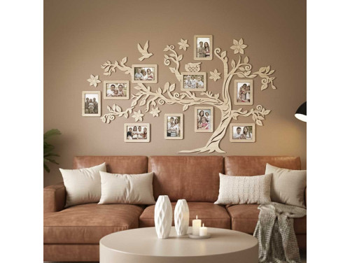 Fali Fa Családfa 10 db Képkerettel 127x78 - Naturafa - Egyedi Ajándék, Családfa Otthon Dekoráció