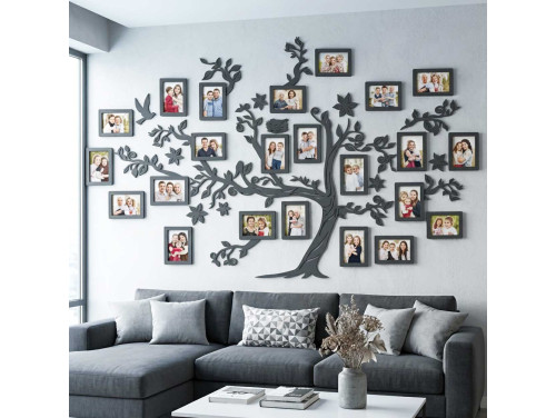 Fali Fa Családfa 10 db Képkerettel 180×110 - Antracit - Egyedi Ajándék, Családfa Otthon Dekoráció