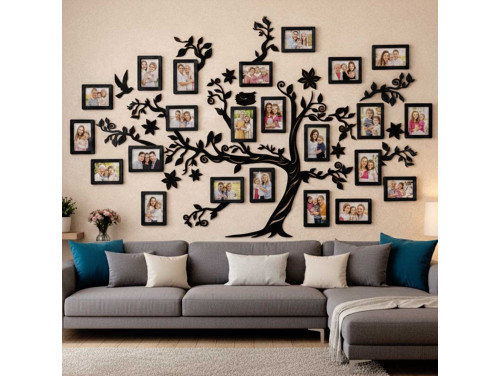 Fali Fa Családfa 10 db Képkerettel 180×110 - Fekete - Egyedi Ajándék, Családfa Otthon Dekoráció